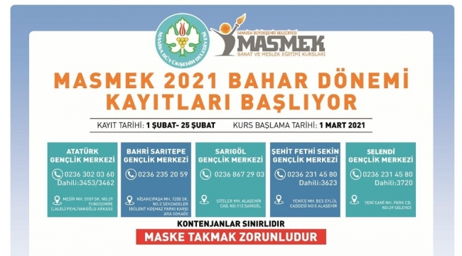 MASMEK'lerde 2021 Bahar Dönemi kurs kayıtları başlıyor